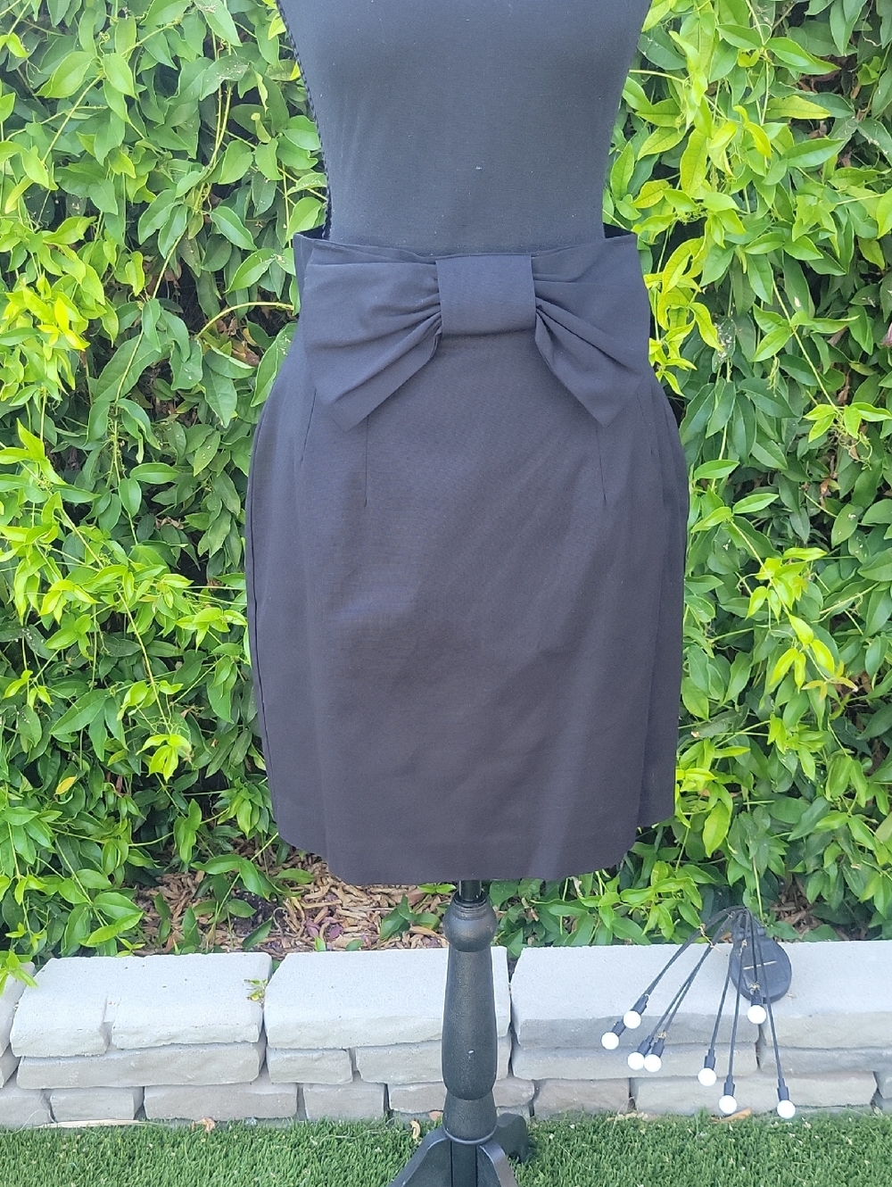 Coreylynncalter Anthro High-Waist Black Pencil Skirt with Front Bow Accent